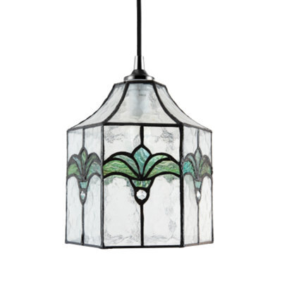 Happy Homewares Classic Lantern Tiffany Pendant Shade With Clear Water Glass And Emerald Green - image 1