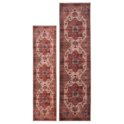 Loomed Traditional Design Cotton Chenille Rug Red Cream Blue Machine Washable 80Cm X 300Cm - thumbnail 3