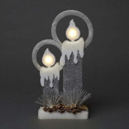 Shatchi 31Cm Christmas Pre Lit Twin Candles Battery Operated Glitter Foam Snow Covered Finish Table Decoration Grey - thumbnail 1