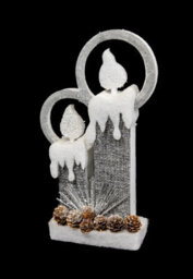 Shatchi 31Cm Christmas Pre Lit Twin Candles Battery Operated Glitter Foam Snow Covered Finish Table Decoration Grey - thumbnail 2