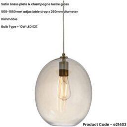 Loops Hanging Ceiling Pendant Light - Satin Brass Plate & Champagne Lustre Glass - 10W Led E27 - thumbnail 2