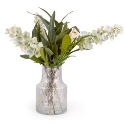 Candlelight White & Green 55Cm Delphinium Artificial Floral Arrangement In Clear Textured Glass Vase - thumbnail 3