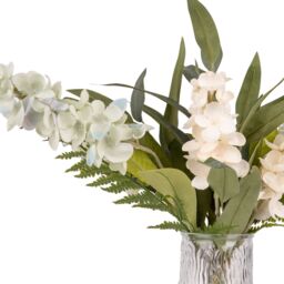Candlelight White & Green 55Cm Delphinium Artificial Floral Arrangement In Clear Textured Glass Vase - thumbnail 4