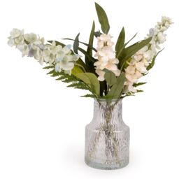 Candlelight White & Green 55Cm Delphinium Artificial Floral Arrangement In Clear Textured Glass Vase - thumbnail 2