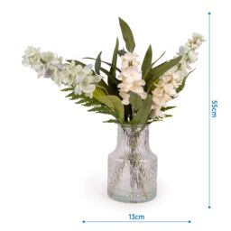 Candlelight White & Green 55Cm Delphinium Artificial Floral Arrangement In Clear Textured Glass Vase - thumbnail 6