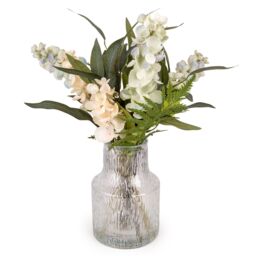 Candlelight White & Green 55Cm Delphinium Artificial Floral Arrangement In Clear Textured Glass Vase - thumbnail 5