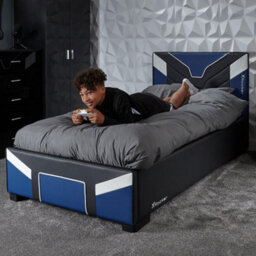 X Rocker X-Rocker Cerberus Ottoman Gaming Bed, 3Ft Single Upholstered Bedstead With Storage Blue Black White -  90X190Cm Mattress Included - thumbnail 4