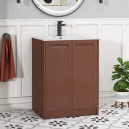 Royal Bathrooms Elmore 600mm Traditional Floor Standing 2 Door Bathroom Vanity Unit With Sintered Stone Basin Sink Terracotta Clay
