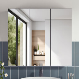 Wall-Mounted Bathroom Cabinet Mirror Door Organiser Storage Living Room White - thumbnail 4