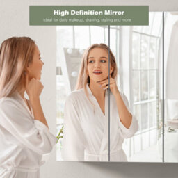 Wall-Mounted Bathroom Cabinet Mirror Door Organiser Storage Living Room White - thumbnail 5