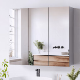 Wall-Mounted Bathroom Cabinet Mirror Door Organiser Storage Living Room White