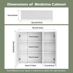 Wall-Mounted Bathroom Cabinet Mirror Door Organiser Storage Living Room White - thumbnail 2
