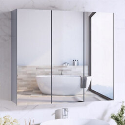 Wall-Mounted Bathroom Cabinet Mirror Door Organiser Storage Living Room White - thumbnail 3