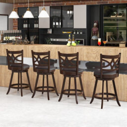 Gainoom Set Of 2 Brown Bar Stools Counter Height Chair Pub Swiveling Upholstered Seat 24 Inch - thumbnail 8