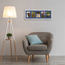 AK Frames 26X8 White Rustic Modern Multi Photo Frame With Blue Mount - Holds 5 Apertures (5X) 6X4 Photos - thumbnail 3