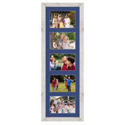 AK Frames 26X8 White Rustic Modern Multi Photo Frame With Blue Mount - Holds 5 Apertures (5X) 6X4 Photos