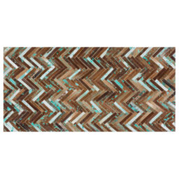 Beliani Multicolour Handcrafted Cowhide Rug 80 X 150 Cm - Turquoise And Brown Mosaic - thumbnail 1