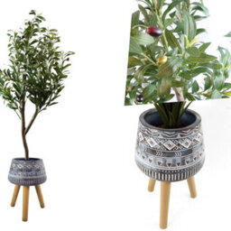 Pegdev - Pdl 120Cm Artificial Olive Tree With Large Blue Rustic Planter Realistic Faux Plant With Natural Trunk For Home/ Office - thumbnail 5