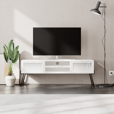 Decortie Naive Modern Tv Unit Multimedia Centre White With Storage Tv Cabinet 140Cm - image 1