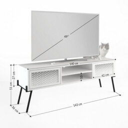 Decortie Naive Modern Tv Unit Multimedia Centre White With Storage Tv Cabinet 140Cm - thumbnail 3