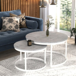 Okin 2 Piece Coffee Table Set Modern Metal Base With Durable Laminated Pvc Tops Large Small Duo Legs White Top Light Concrete - thumbnail 2