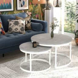 Okin 2 Piece Coffee Table Set Modern Metal Base With Durable Laminated Pvc Tops Large Small Duo Legs White Top Light Concrete - thumbnail 3