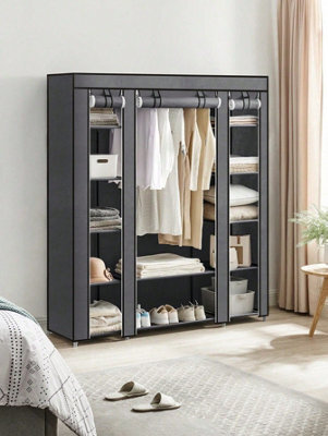 LEDREM Portable Wardrobe, Foldable Closet, Clothes Storage Organiser With Hanging Rail, Shelves, Fabric Cover - image 1