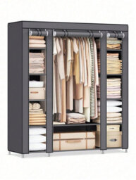 LEDREM Portable Wardrobe, Foldable Closet, Clothes Storage Organiser With Hanging Rail, Shelves, Fabric Cover - thumbnail 8