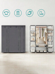 LEDREM Portable Wardrobe, Foldable Closet, Clothes Storage Organiser With Hanging Rail, Shelves, Fabric Cover - thumbnail 3