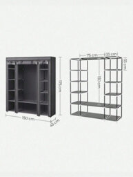LEDREM Portable Wardrobe, Foldable Closet, Clothes Storage Organiser With Hanging Rail, Shelves, Fabric Cover - thumbnail 7