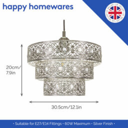 Happy Homewares Polished Silver Acrylic Gem Moroccan Style Triple Tier Pendant Lighting Shade - thumbnail 5