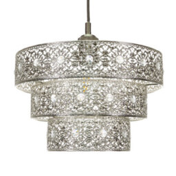 Happy Homewares Polished Silver Acrylic Gem Moroccan Style Triple Tier Pendant Lighting Shade - thumbnail 1