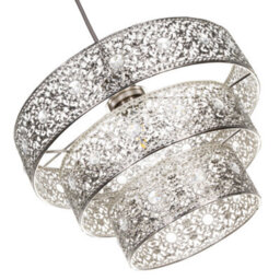 Happy Homewares Polished Silver Acrylic Gem Moroccan Style Triple Tier Pendant Lighting Shade - thumbnail 3