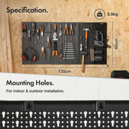 Vonhaus Tool Pegboard, 44Pc For Shed & Garage Wall Storage Tool Board, Secure Tool Organiser Wall Mounted - thumbnail 4