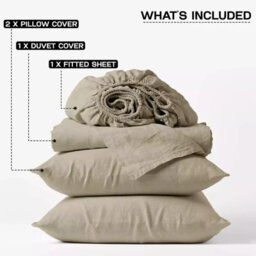 Ameha Plain Dyed Duvet Cover Complete Set With Matching Fitted Sheet & Pillowcase Microfiber Super King Beige - thumbnail 8