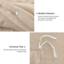 Ameha Plain Dyed Duvet Cover Complete Set With Matching Fitted Sheet & Pillowcase Microfiber Super King Beige - thumbnail 9