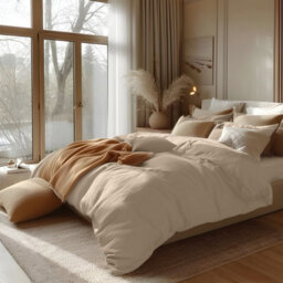 Ameha Plain Dyed Duvet Cover Complete Set With Matching Fitted Sheet & Pillowcase Microfiber Super King Beige - thumbnail 7