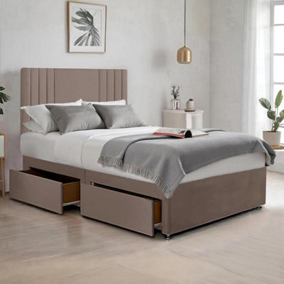 Mink Plush Sawana 3Ft Single Bed With 20 Inch Headboard With Mattress And 2Drawers - image 1