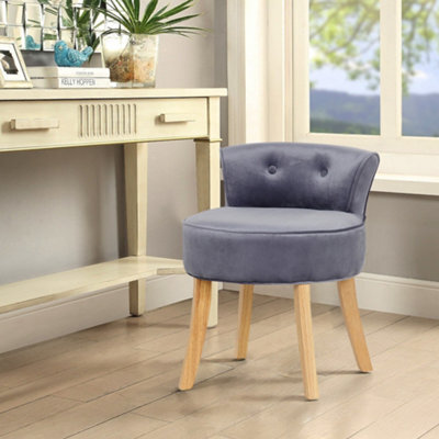Living And Home Elegant Grey Velvet Low Back Dressing Table Stool With Natural Rubberwood Legs - image 1