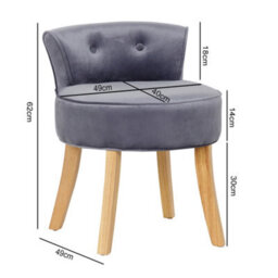 Living And Home Elegant Grey Velvet Low Back Dressing Table Stool With Natural Rubberwood Legs - thumbnail 5
