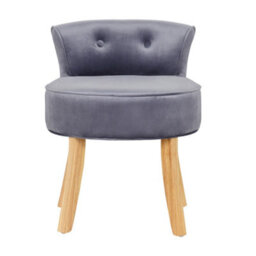 Living And Home Elegant Grey Velvet Low Back Dressing Table Stool With Natural Rubberwood Legs - thumbnail 2