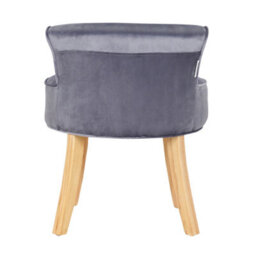 Living And Home Elegant Grey Velvet Low Back Dressing Table Stool With Natural Rubberwood Legs - thumbnail 4