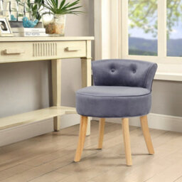 Living And Home Elegant Grey Velvet Low Back Dressing Table Stool With Natural Rubberwood Legs - thumbnail 1