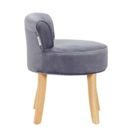 Living And Home Elegant Grey Velvet Low Back Dressing Table Stool With Natural Rubberwood Legs - thumbnail 3