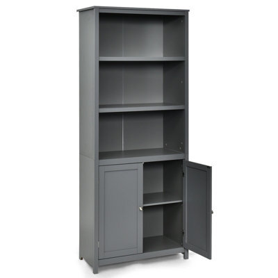 Costway Wooden Tall Bookcase 3-Tier Shelving Storage Cabinet 2 Doors Display Organizer - image 1
