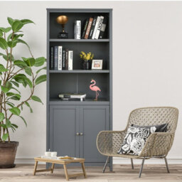 Costway Wooden Tall Bookcase 3-Tier Shelving Storage Cabinet 2 Doors Display Organizer - thumbnail 3