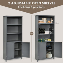 Costway Wooden Tall Bookcase 3-Tier Shelving Storage Cabinet 2 Doors Display Organizer - thumbnail 6