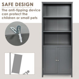 Costway Wooden Tall Bookcase 3-Tier Shelving Storage Cabinet 2 Doors Display Organizer - thumbnail 7