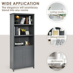 Costway Wooden Tall Bookcase 3-Tier Shelving Storage Cabinet 2 Doors Display Organizer - thumbnail 8