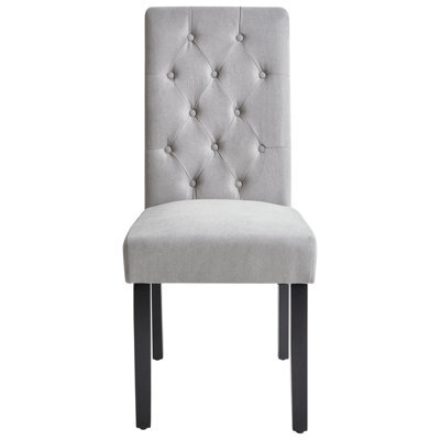Beliani Set 2 Grey Fabric Dining Chairs With Diamond Stitching And Black Pinewood Legs - image 1